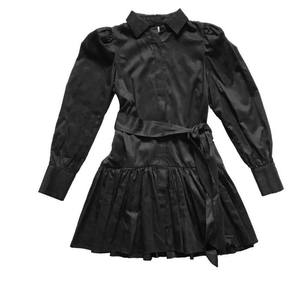NWT Laroque Austin Mini Shirt Dress Womens XS Black Cotton Poplin Long Sleeve